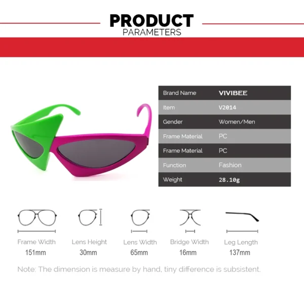 VIVIBEE Green Red Glasses Fancy Party Festival Sunglasses Hip Hop Unique Y2K Roy Purdy Funny Shades 2025 Trending Product - Image 3