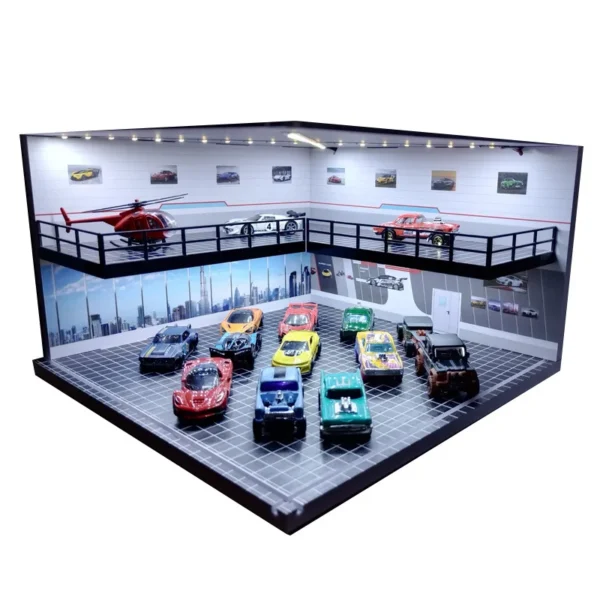 [M008 10 Right] 1/18 1/24 1/32 1/64 Scale Scene Car Garage Model with Light Assembled Parking Lot Diorama Parking Place for Miniatures Vehicles