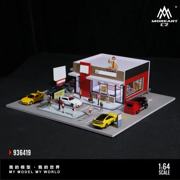 More Art 1:64 American Hamburger Restaurant Parking Lot Diorama Light Version Diorama for Display&Collection&Gift - Image 5