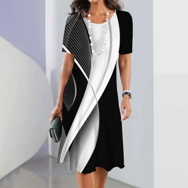 New Women's Dresses Striped Printed Elegant Casual O Neck Short Sleeve Summer Dresses Fashion Ladies Plus Size Clothing Vestidos - Image 3