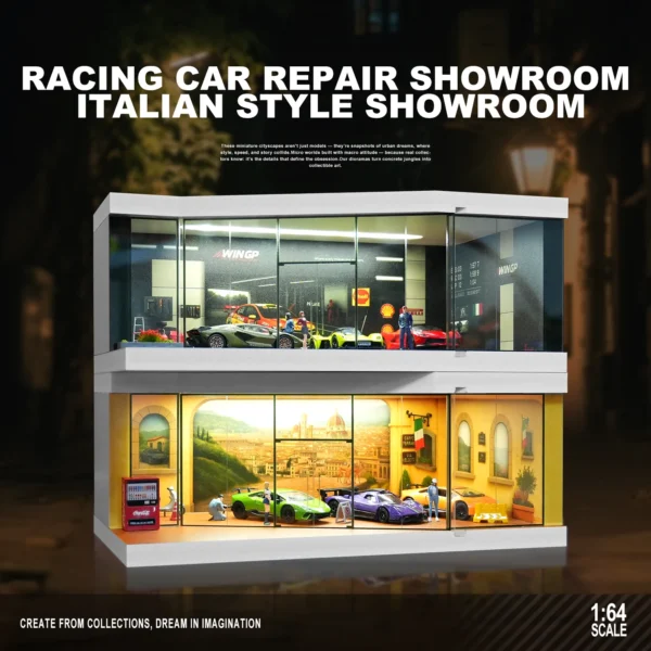 1/64 Auto Shop Miniature Scene Model Simulation Parking Lot with Lights Garage Storage Display Box - Image 6