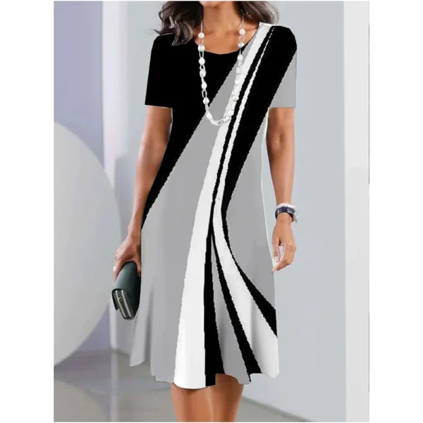 New Women's Dresses Striped Printed Elegant Casual O Neck Short Sleeve Summer Dresses Fashion Ladies Plus Size Clothing Vestidos - Image 2