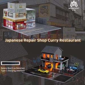 Diorama 1/64 Car Garage Model LED Lighting City Japanese Store Scene Model Toys