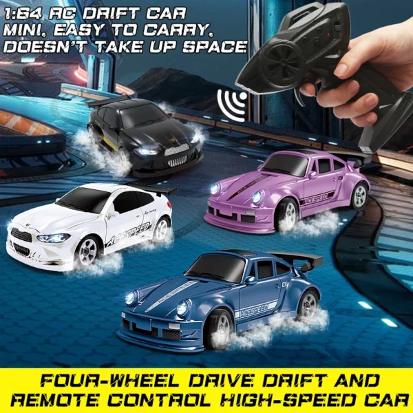 2.4G 4WD RC Car 1/64 High Speed Drift Mini Desktop Racing Car Four Wheel Drive Radio Controlled GTR Racing Model Children Gifts - Image 2