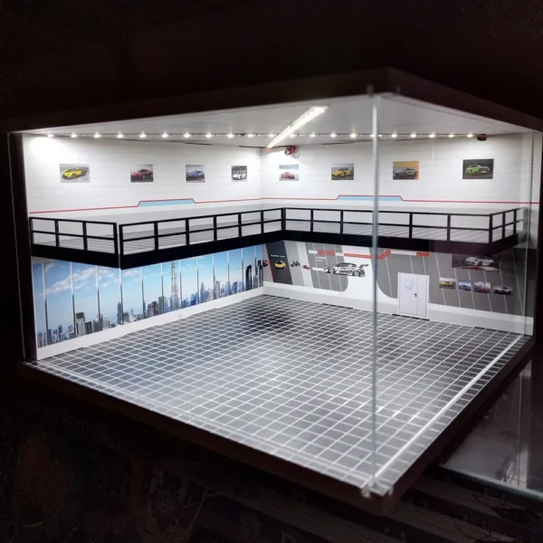 [M008 10 Left] 1/18 1/24 1/32 1/64 Scale Scene Car Garage Model with Light Assembled Parking Lot Diorama Parking Place for Miniatures Vehicles