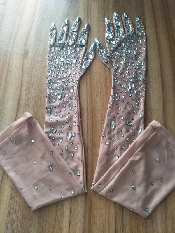 Luxurious Stretch Rhinestones Gloves Women Sparkly Crystal Mesh Long Gloves Dancer Singer Nightclub Dance Stage Show Accessories - Image 4
