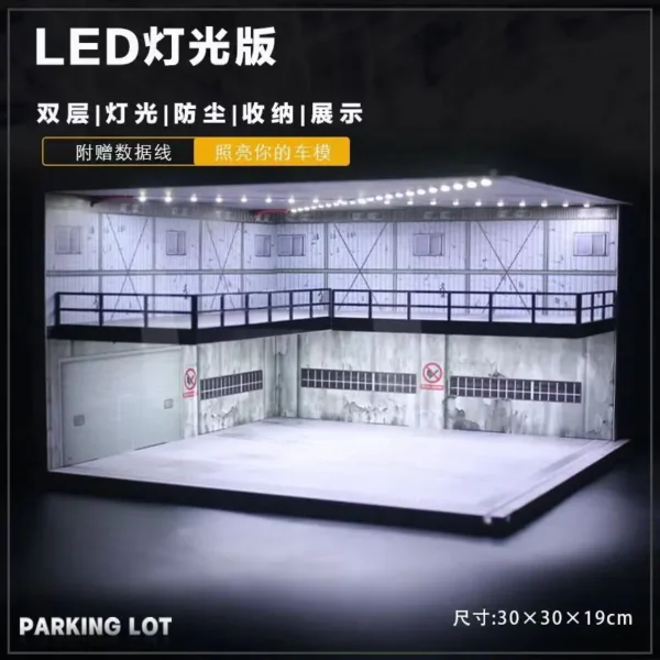 XuFan 1:64 Diorama Car Garage Model Set 1:64 Assemble Diorama USB LED Lighting Model Car Garage Parking Lots Miniatures Models