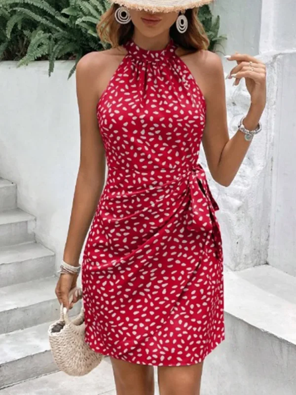 Solid Colored Polka Dot Mini Dresses Women's Camisole Sleeveless Lace Up Dress Summer Vacation Party Dress Robe - Image 6