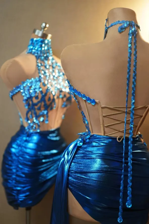 Birthday Party Celebration Dress Blue Sequins Halter Evening Dresses Singer Dancer Stage Clothing Drag Queen Costume - Image 5