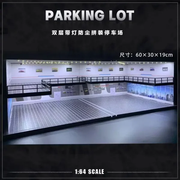 XuFan 1:64 Diorama Car Garage Model Set 1:64 Assemble Diorama USB LED Lighting Model Car Garage Parking Lots Miniatures Models - Image 5