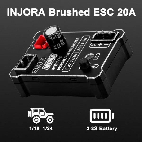 INJORA MB100 R80 20A Brushed Mini ESC with 180 Motor 48T for 1/18 RC Crawler TRX4M Upgrade - Image 4