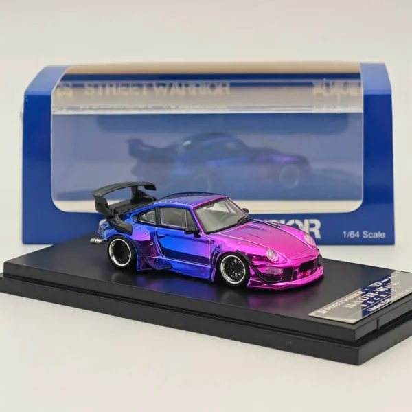 STREET WARRIOR SW 1/64 for 993 RWB Gradient Chrome Purple Diecast Models Car Toy Limited 499 Collection Auto Gift - Image 2
