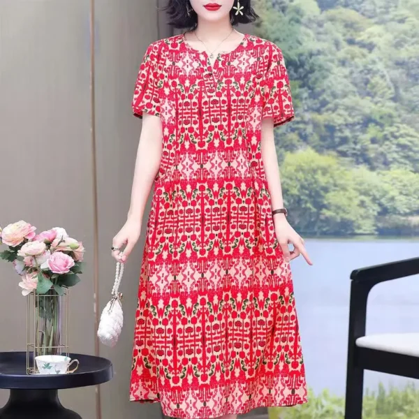 2025 Plus Size Dress Summer Dress Robe Femme Womens Casual Short Sleeve Boho Vintage Print Long Dress Beach - Image 3