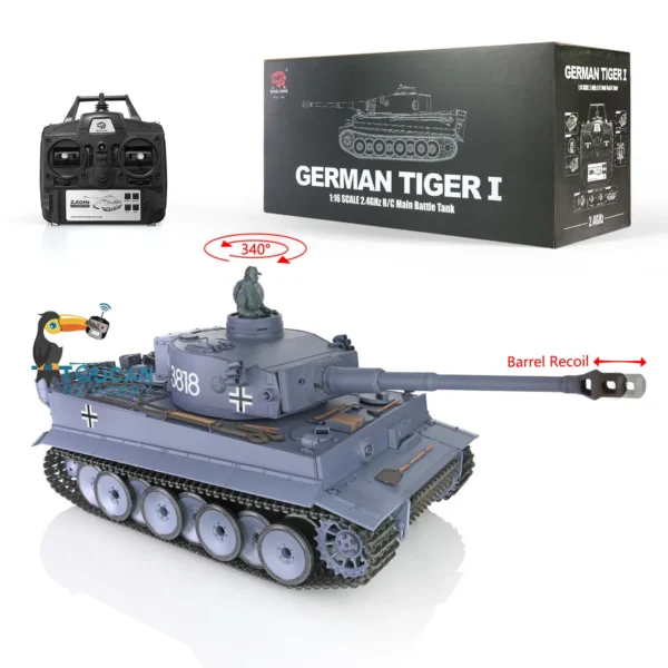 [Type A] RC Toys 2.4Ghz HENG LONG 1/16 7.0 German Tiger I Tank Model Radio Control 3818 Barrel Recoil BB Airsoft Smoke Panzer TH17234