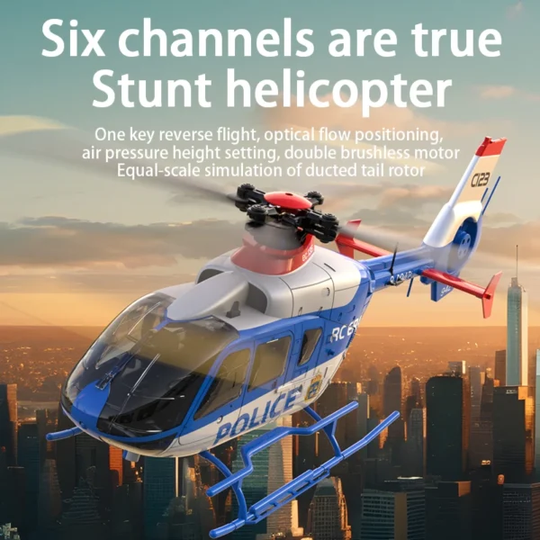 C123 6CH RC Helicopter EC135 Double Brushless Direct Drive Single Paddle Aileron Free Helicopter model 3D Optical Flow Toys - Image 2