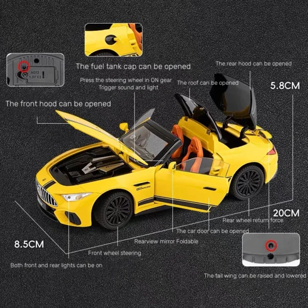 New 1:22 Benzs SL63 Supercar Alloy Die Cast Toy Car Model Sound and Light Children's Toy Collectibles Birthday gift - Image 4