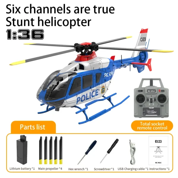 C123 6CH RC Helicopter EC135 Double Brushless Direct Drive Single Paddle Aileron Free Helicopter model 3D Optical Flow Toys - Image 7