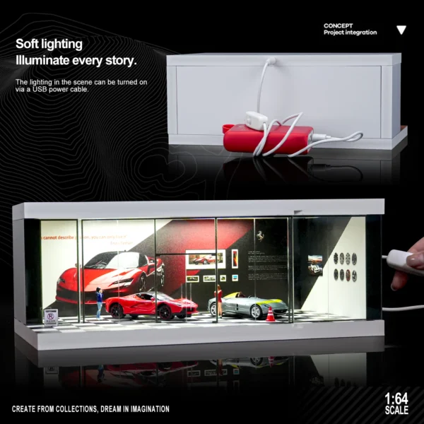1/64 Auto Shop Miniature Scene Model Simulation Parking Lot with Lights Garage Storage Display Box - Image 5