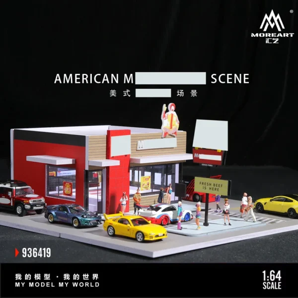 More Art 1:64 American Hamburger Restaurant Parking Lot Diorama Light Version Diorama for Display&Collection&Gift