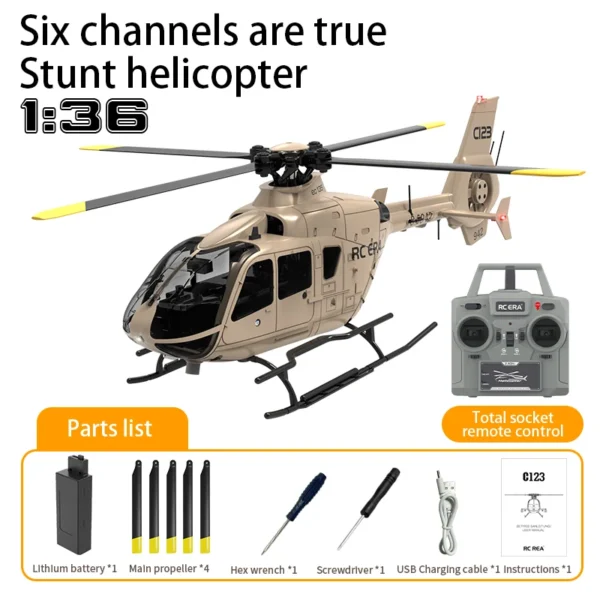 C123 6CH RC Helicopter EC135 Double Brushless Direct Drive Single Paddle Aileron Free Helicopter model 3D Optical Flow Toys - Image 8