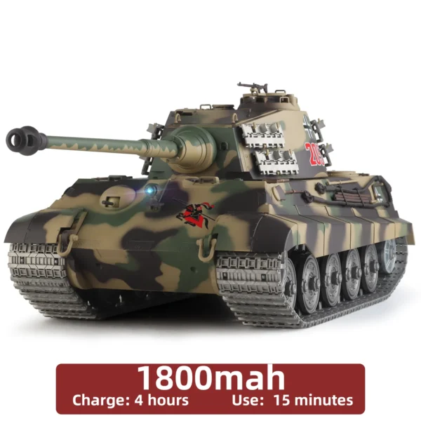 Heng Long rc tanks 1/16 German King Tiger tank Model(Metal Road Wheel & Sprocket wheel & Gun canal)(360ﾂｰRotating Turret) - Image 7