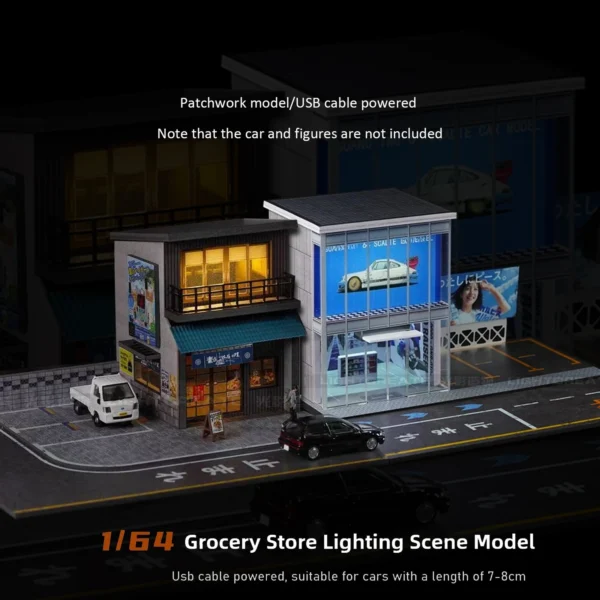 1:64 Diorama Car Garage Model LED City Street Japanese Store Scene Display Toys - Image 2