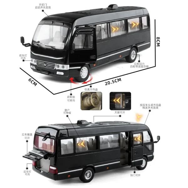 1:24 Coaster BUS Alloy Car Model Sound and Light Pull Back Children's Toy Collectibles Birthday gift - Image 2