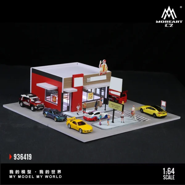 More Art 1:64 American Hamburger Restaurant Parking Lot Diorama Light Version Diorama for Display&Collection&Gift - Image 4