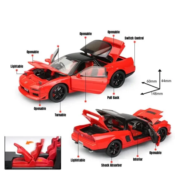 1/32 Honda Acura NSX NA1 JDM Racing Toy Car For Kid Diecast Vehicle Miniature Model Pull Back Sound Light Collection Gift Boys - Image 2