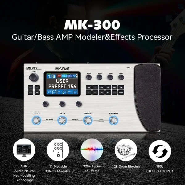 M VAVE MK 300 Guitar Multi Effect Processor | ANN Neural Modeling 120AMP/360FX | 10h 150s STEREO LOOPER128 Drum MIDI DAW - Image 2
