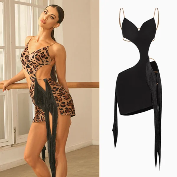 ZYM Irregular Cutout Latin Dance Dress Sexy Samba Chacha Latin Dance Fringed Dress Adults Latin Dance Competition Wear SL12782
