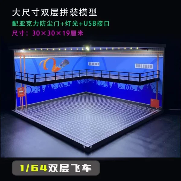 [M008 13 Left] 1/18 1/24 1/32 1/64 Scale Scene Car Garage Model with Light Assembled Parking Lot Diorama Parking Place for Miniatures Vehicles