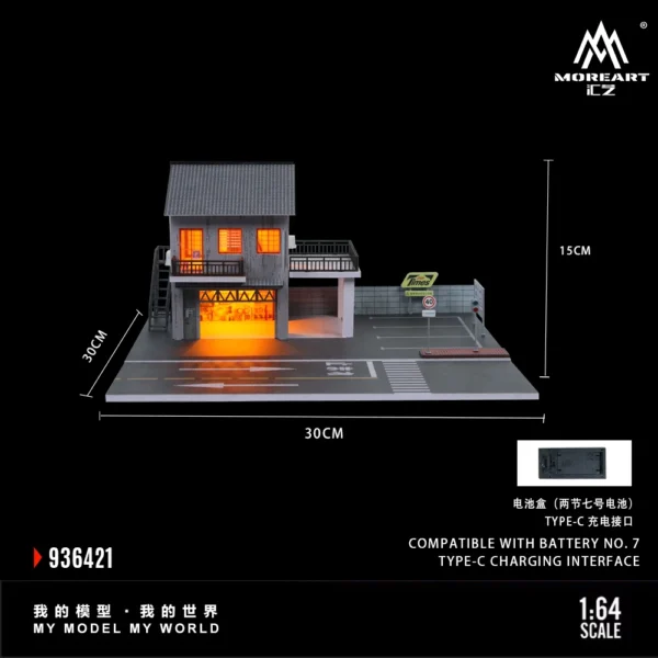 Diorama 1/64 Car Garage Model LED Lighting City Japanese Store Scene Model Toys - Image 8