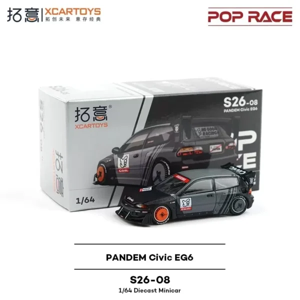 Xcartoys Poprace 1：64 MiniCar S26-08 Honda Pandem Civic EG6 Alloy Diecast Model Car Racing Cars Boy Christmas Gifts