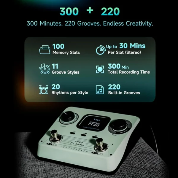 Flamma Ff20 All In One Looper &drum Machine Pedal 220 Grooves 100 Loops Stereo I/o headphone Out Auto Rec Busking Essential - Image 4