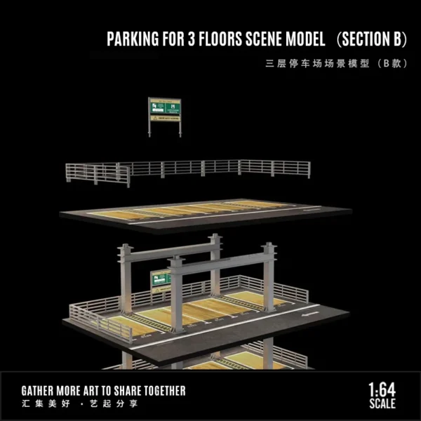 MoreArt 1:64 Three Storey Steel Frame Style Garage Scene Model Car Parking Lot Display&Collection&Gift - Image 2