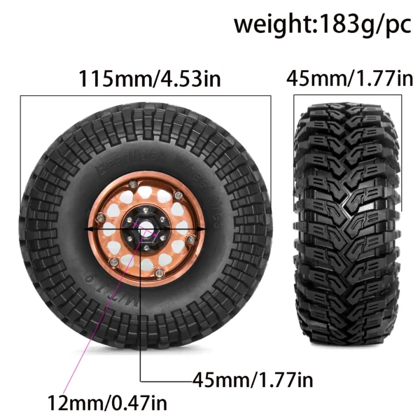 4pcs 1.9'' Beadlock Wheels and Tires Rim Offset 8.9mm OD 4.53'' for 1/10 RC Crawler Car TRX4 TRX6 SCX10 90046 CC01 D90 D110 - Image 6