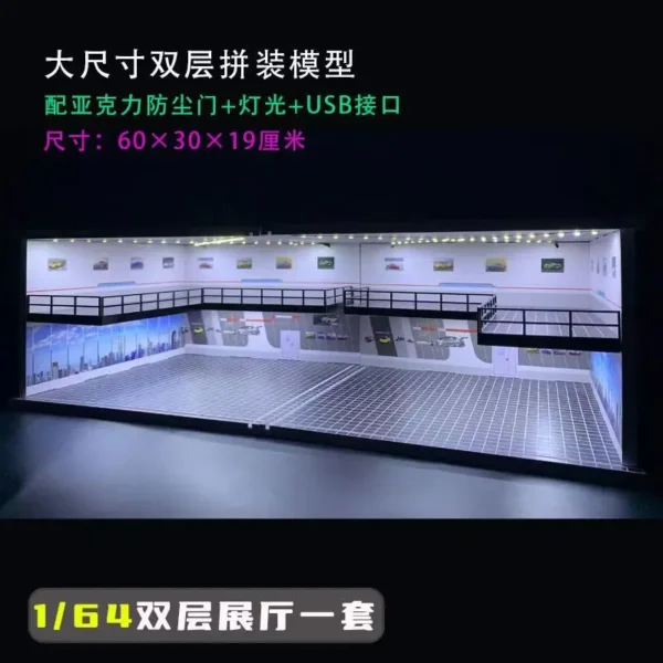 XuFan 1:64 Diorama Car Garage Model Set 1:64 Assemble Diorama USB LED Lighting Model Car Garage Parking Lots Miniatures Models - Image 6