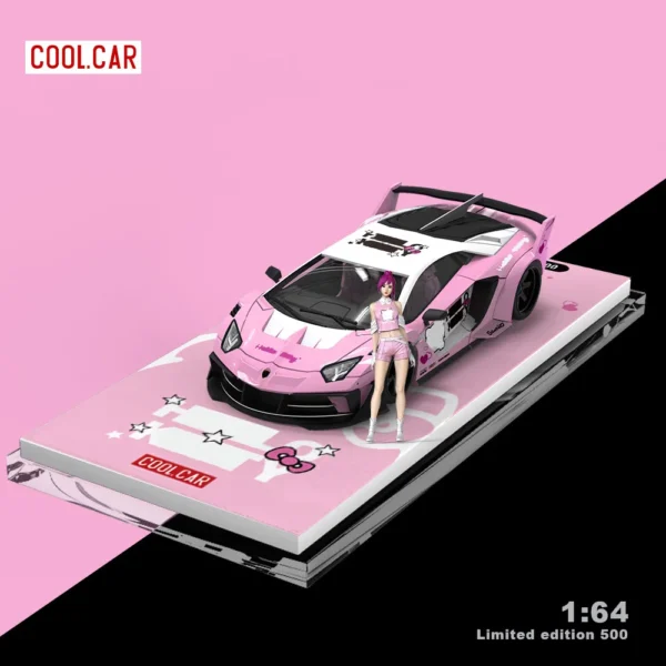 [Kitty p Car w f] Cool Car 1:64 GTEVO Pink Cat Painting Simulation Alloy Car Model for Collection&Display&Gift