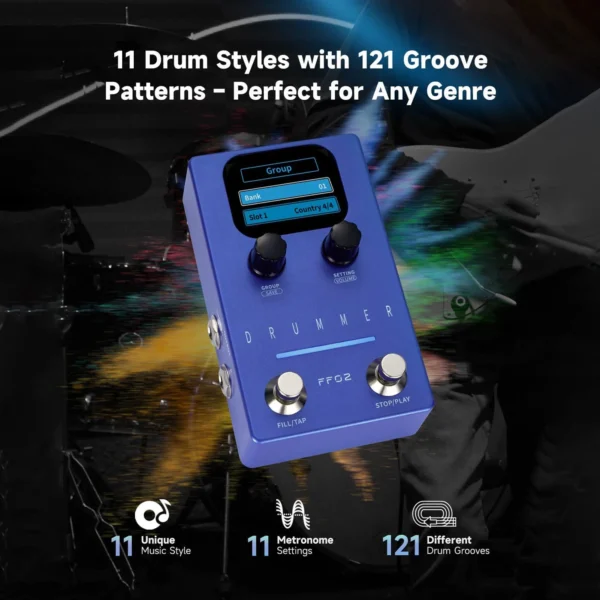 FLAMMA Drum Machine Guitar Effect Pedal 121 Drum Groove 11 Style Rhythm Pedal 66 Customizable Slots Rhythmic Guitar Effect Pedal - Image 2