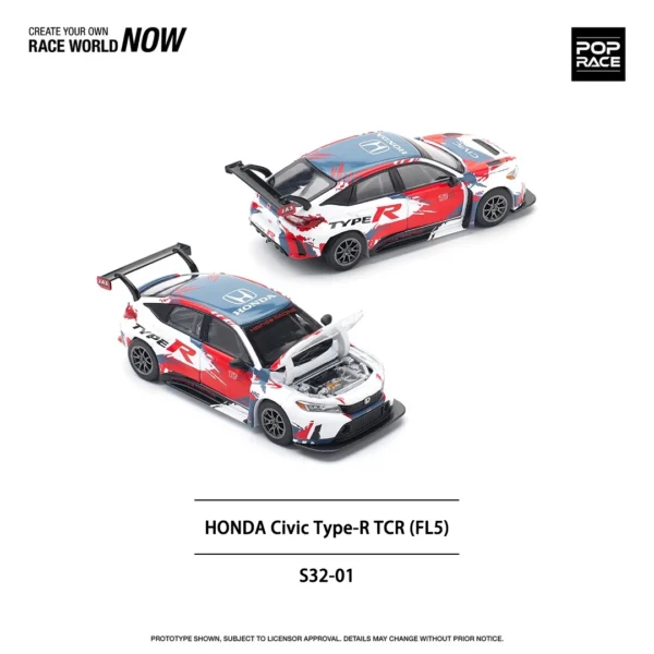 New Stocks Xcartoys Poprace 1：64 Diecast MiniCar Honda Civic Type RTCR (FL5) Presentation Alloy Model Toys Boy Gift - Image 3
