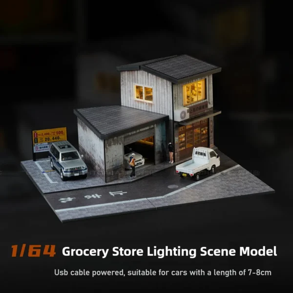 1:64 Diorama Car Garage Model LED City Street Japanese Store Scene Display Toys - Image 3