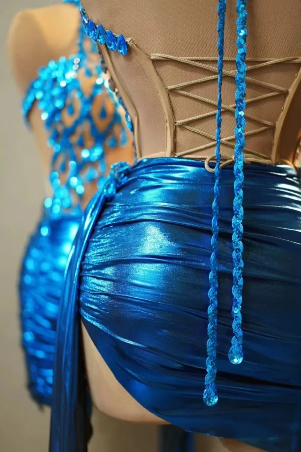 Birthday Party Celebration Dress Blue Sequins Halter Evening Dresses Singer Dancer Stage Clothing Drag Queen Costume - Image 2