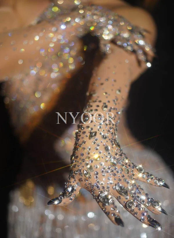 Luxurious Stretch Rhinestones Gloves Women Sparkly Crystal Mesh Long Gloves Dancer Singer Nightclub Dance Stage Show Accessories - Image 2