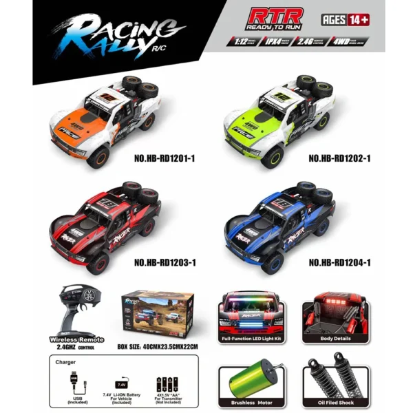 HB RC Car R1201 1/12 Full Scale 4WD Brushless Short Card High Speed 2.4G Remote Control Car Boy Toy RC Model for Chlidren Gifts - Image 6