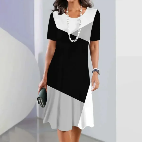 New Women's Dresses Striped Printed Elegant Casual O Neck Short Sleeve Summer Dresses Fashion Ladies Plus Size Clothing Vestidos - Image 4