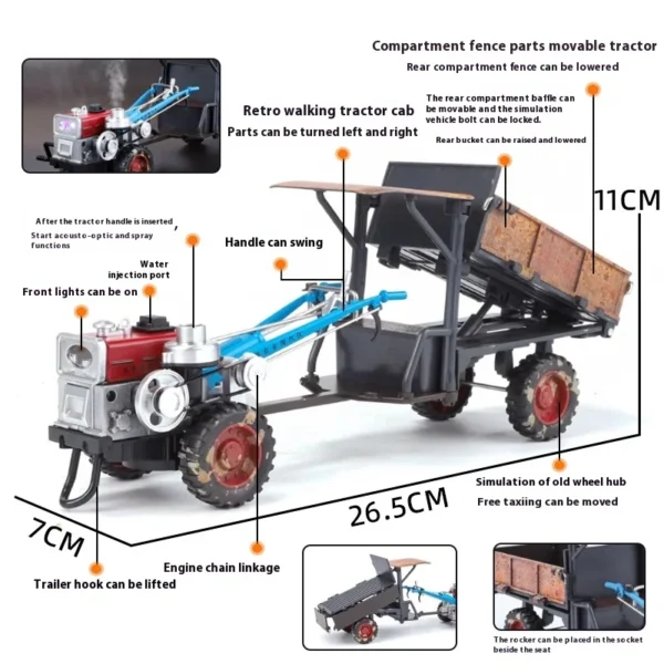 foambox:Spary 1:24 Walking Tractor Alloy Diecast Retro Truck Model Home Interior Decoration Collection Ornament With Sound Light Toys - Image 3