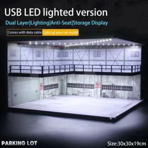 [M008 12 Right] 1/18 1/24 1/32 1/64 Scale Scene Car Garage Model with Light Assembled Parking Lot Diorama Parking Place for Miniatures Vehicles