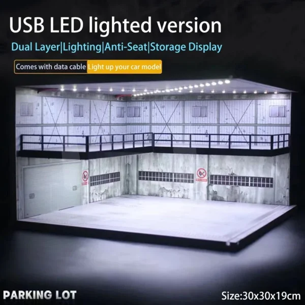 [M008 12 Right] 1/18 1/24 1/32 1/64 Scale Scene Car Garage Model with Light Assembled Parking Lot Diorama Parking Place for Miniatures Vehicles