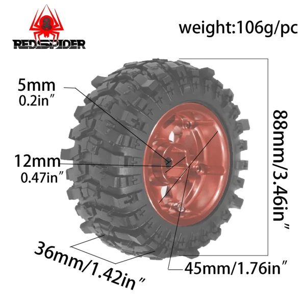 1.9 Tires OD 88mm Mounted on 1.9 Beadlock Wheels Rims for /12 Crawler Car MJX H12Y+ MN 128 MN 82S LC79 MN 82 - Image 6